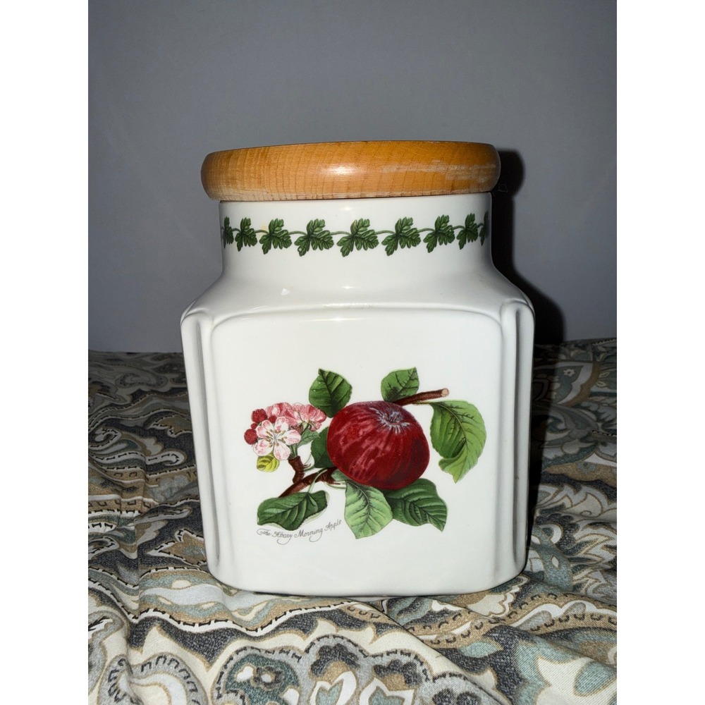 Portmeirion Pomona Ceramic Canister Susan Williams-Ellis Fruit Wood Lid 7in